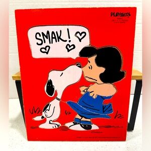 Vintage PlaySkool Peanuts Snoop & Lucy Valentine Wooden Puzzle SMAK! 1958